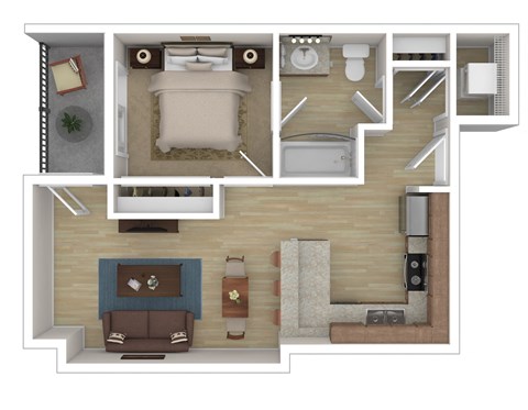 One bedroom one bathroom floorplan Glacier Vista Redmond OR Apartments